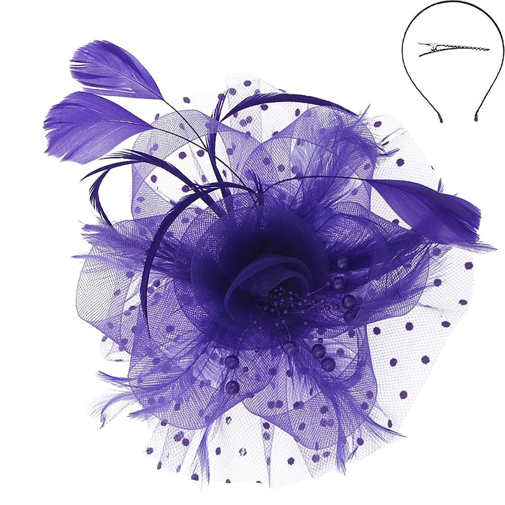 Beautiful Purple Beads Feathers Fascinator Clip Headband Kentucky Derby Tea Chur